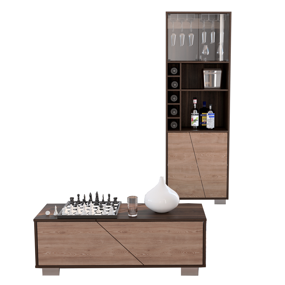 Bar Alto + Mesa Centro Fraktal Color Habano y Miel Para Sala De Estar